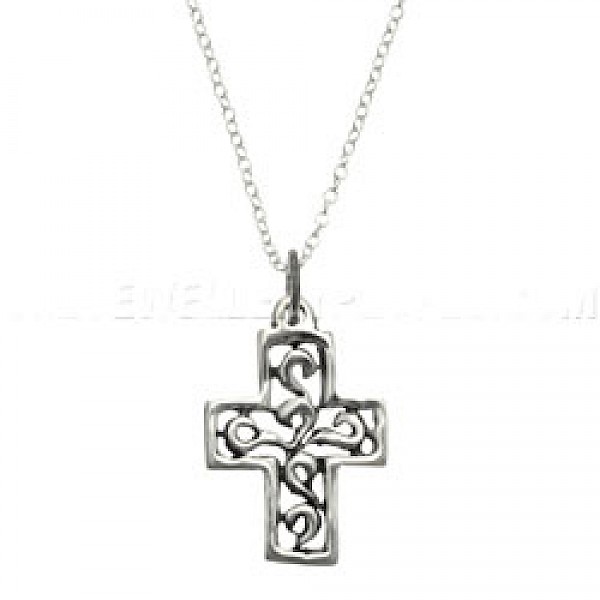Swirls Silver Cross Pendant - RN013