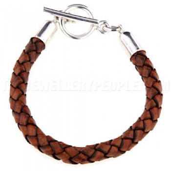 Tan Plaited Leather Bracelet - 6mm
