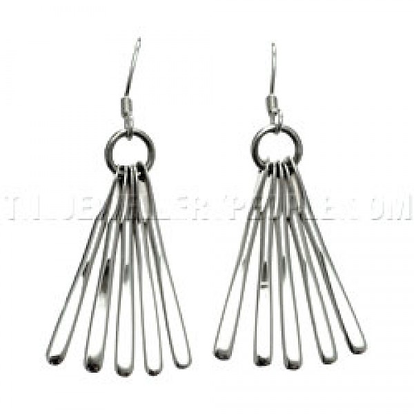 Tassel Spray Silver Drop Earrings - 60mm Long