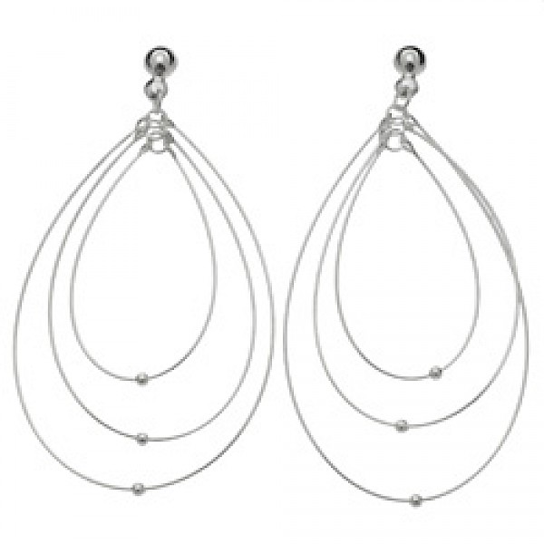 Teardrop Loops Silver Earrings - 62mm Long