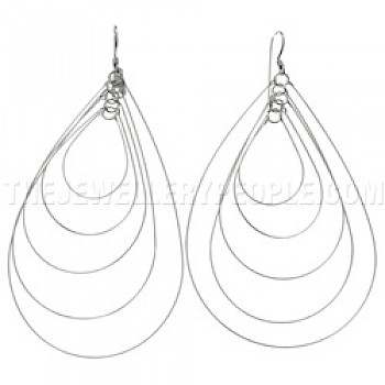 Teardrop Loops Silver Earrings - 80mm Long