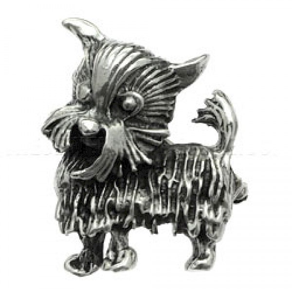 Terrier Dog Oxidised Silver Brooch - 30mm Long