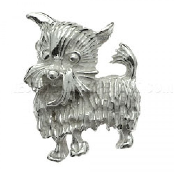 Terrier Dog Polished Silver Brooch - 30mm Long