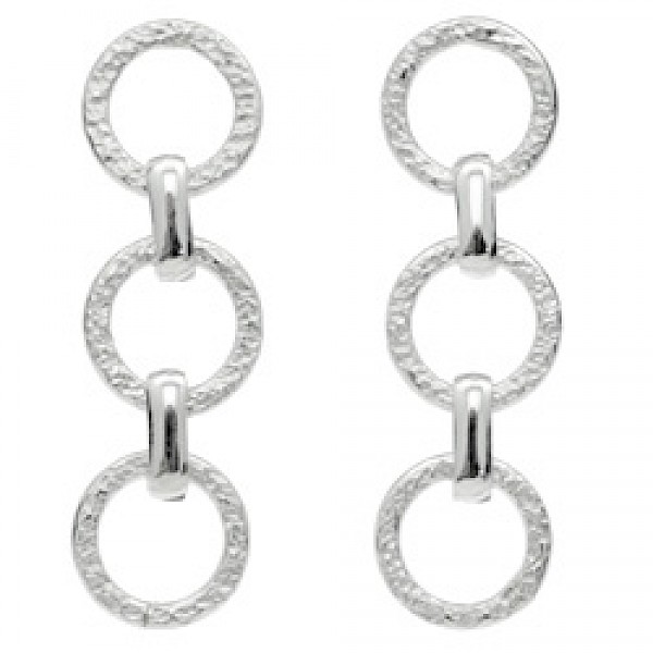 Textured Circles Silver Earrings - 40mm Long