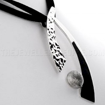 Textured Curve & Ball Silver Pendant - PT311
