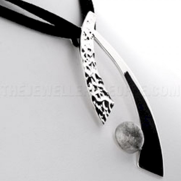Textured Curve & Ball Silver Pendant - PT311