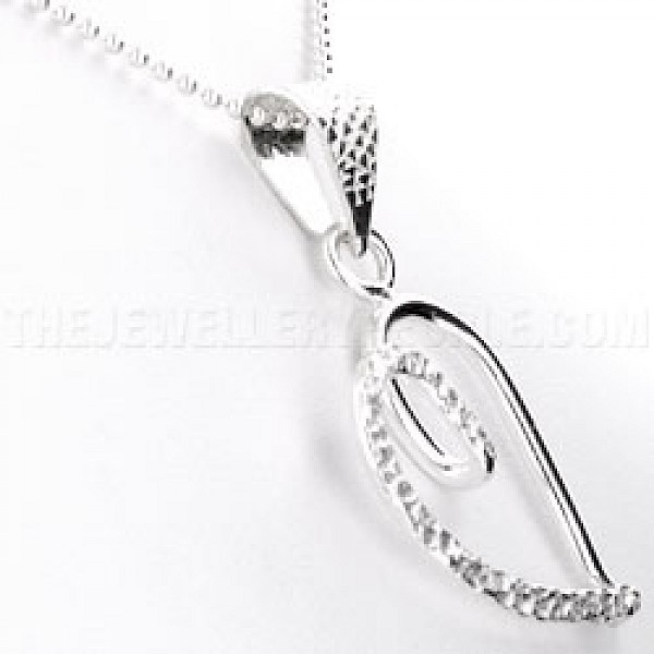 Textured Offset Heart Silver Pendant - PT245