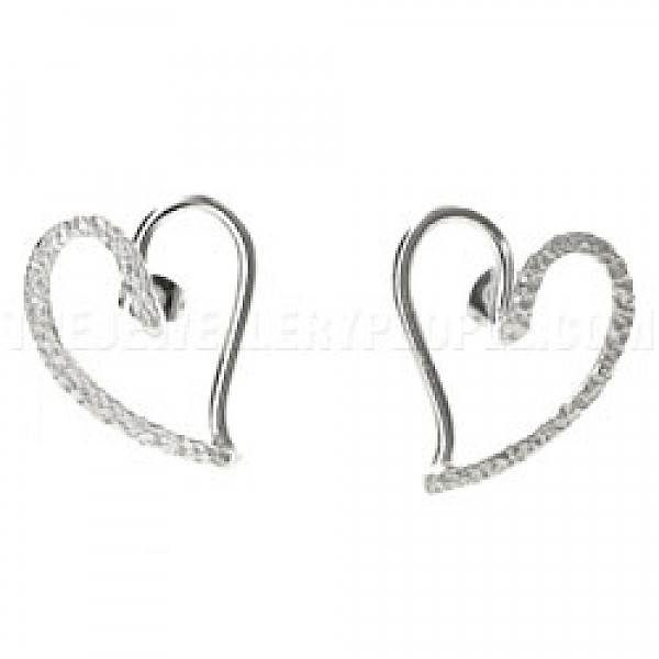 Textured Silver Heart Earrings - 22mm Wide
