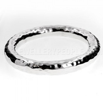 Thick Tubed Hammered Oval Silver Bangle - 9mm Wide - SB032