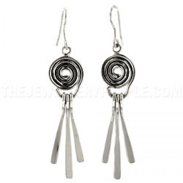 Three Tail Silver Earrings - 75mm Long