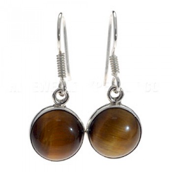 Tiger Eye & Silver Earrings - 12mm