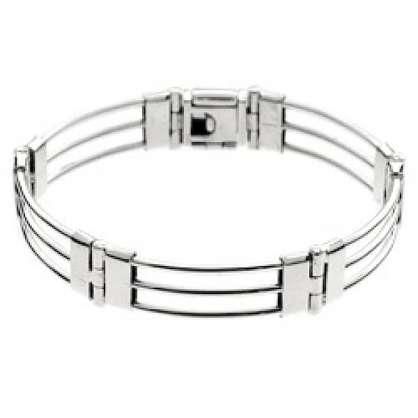 Treble Bar Hinged Silver Bracelet