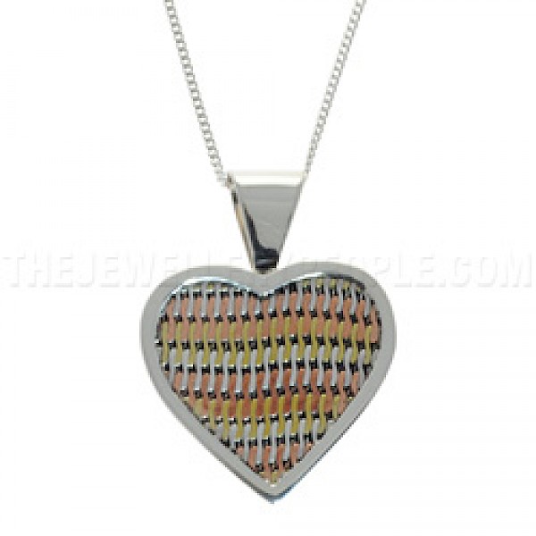Tri-colour Heart Silver Pendant - PT224