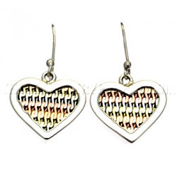 Tricolour Silver Heart Earrings - 20mm Wide