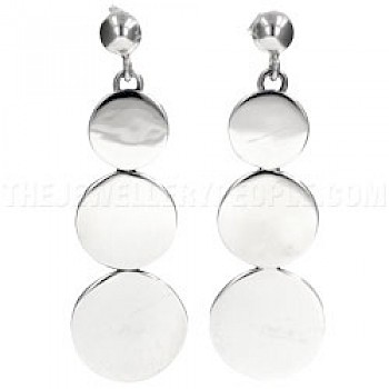 Triple Disc Silver Earrings - 55mm Long
