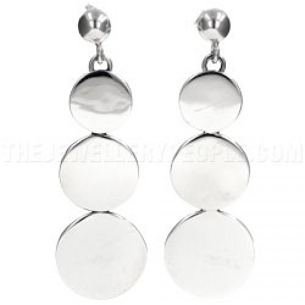 Triple Disc Silver Earrings - 55mm Long