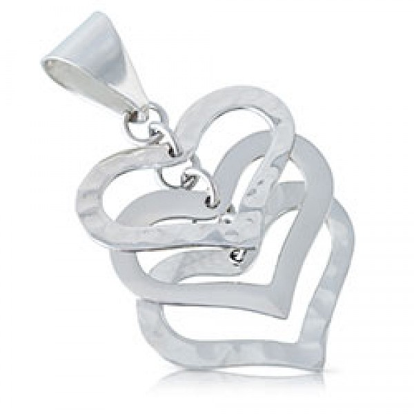 Triple Heart Hammered Silver Charm Pendant - PT454