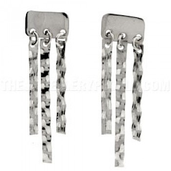 Triple Strip Silver Earrings - 50mm Long