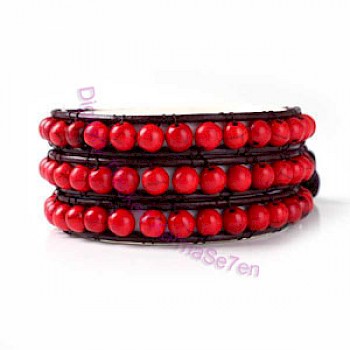 Triple Wrap Bead Bracelet - Indian Red