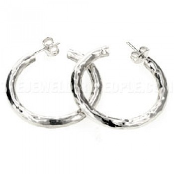 Tubed Hamered Silver Hoop Earrings - 30mm Wide