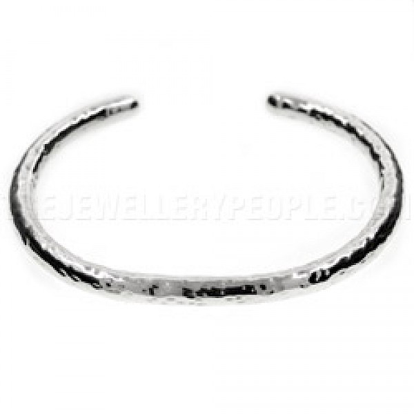 Tubed Hammered Open Silver Bangle - 6mm Wide