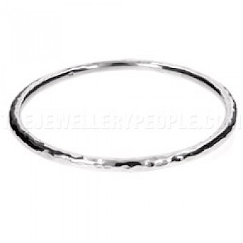 Thick-Tubed Hammered Silver Bangle - 5mm Wide