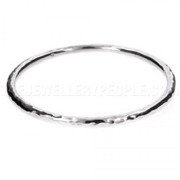 Thick-Tubed Hammered Silver Bangle - 5mm Wide