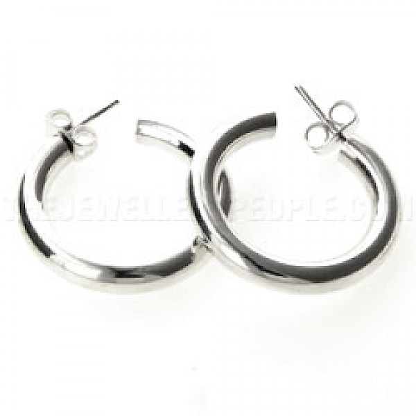 Tubed Silver Hoop Earrings - 24mm Wide