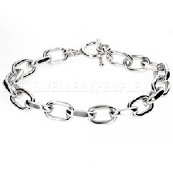 Thick-Tubed Squared Oval Link Silver Bracelet - 9mm Wide