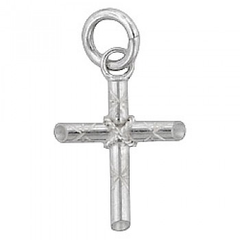 Tubular Cross Silver Charm