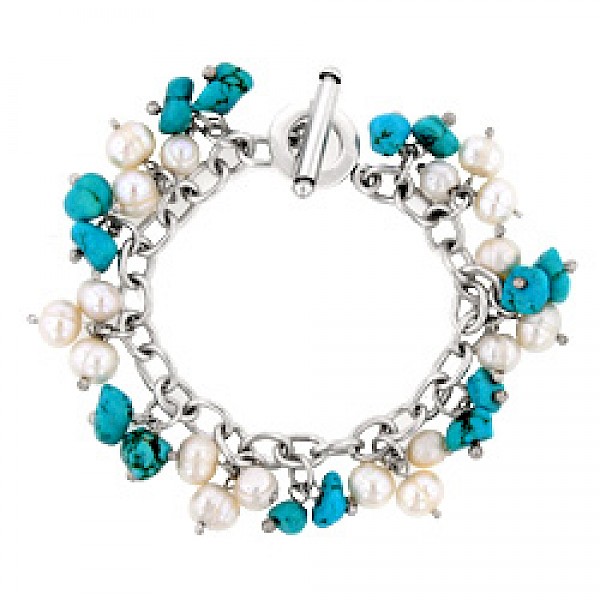Turquoise & White Faux Pearl Bracelet