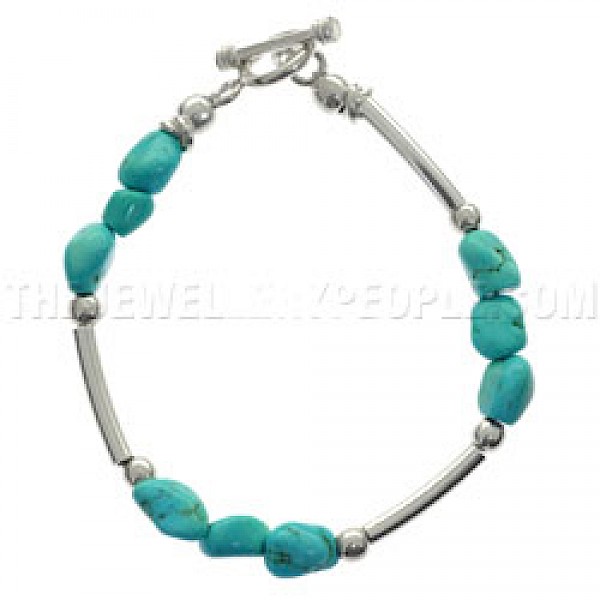 Turquoise Beaded Silver Bracelet