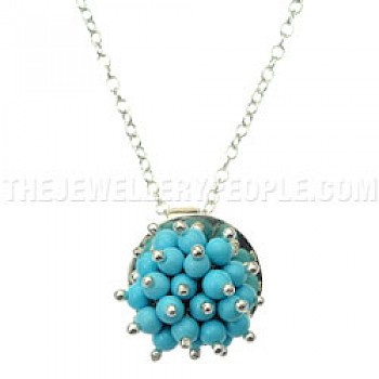 Turquoise Beaded Silver Pendant - PT626