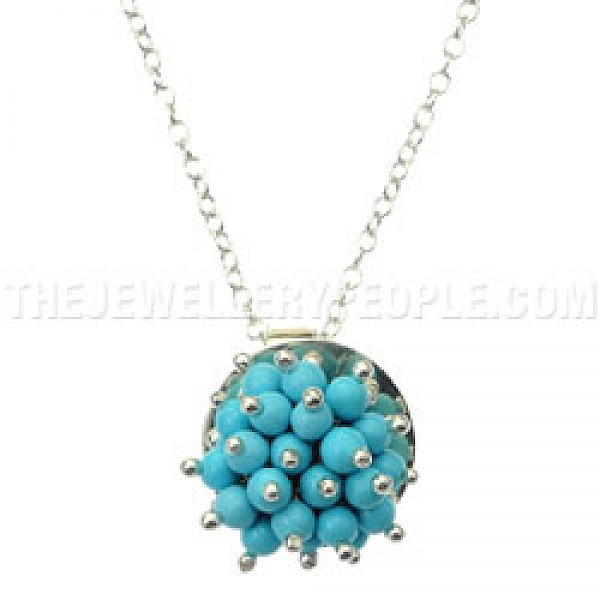 Turquoise Beaded Silver Pendant - PT626