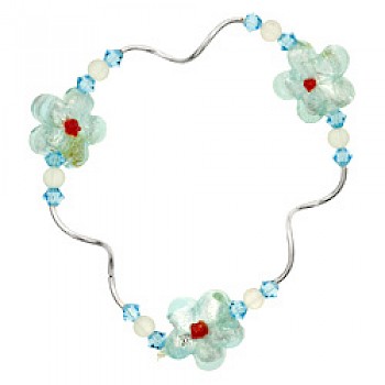 Turquoise Flower Glass Beads Bracelet