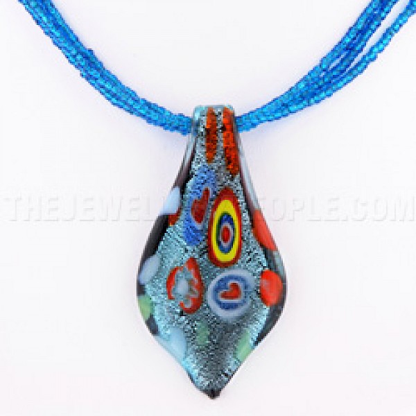 Turquoise Leaf Dichroic Glass Pendant and Beaded Necklace Set