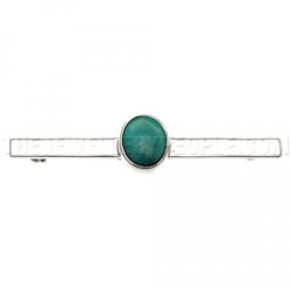 Turquoise Oval Silver Brooch - BR026