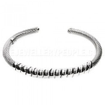Twisted Detail Flexible Wire Silver Bangle - 7mm Wide