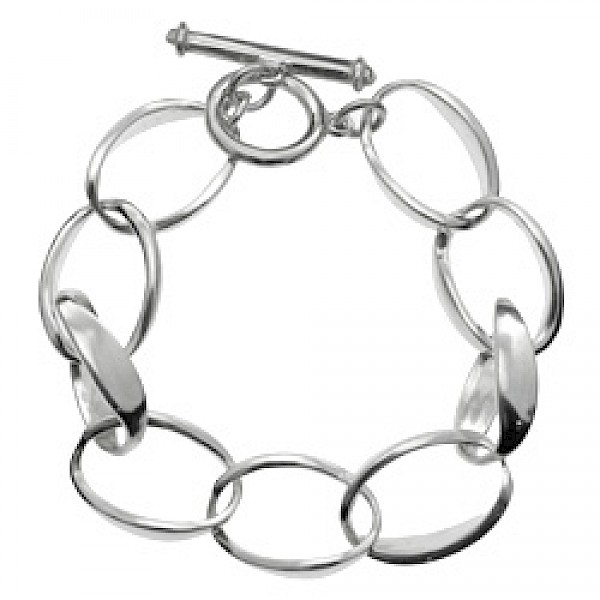 Twisted Link Ovals Silver Bracelet - 16mm Wide