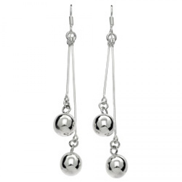 Two Beads Silver Earrings - 75mm Long