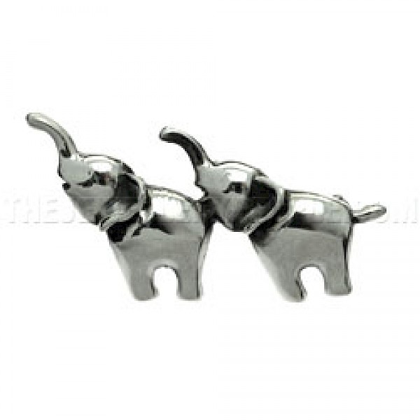 Two Elephants Silver Brooch - 40mm Wide