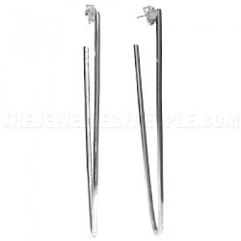 V-Shaped Silver Drop Earrings - 75mm Long
