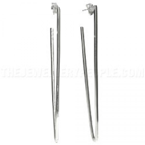 V-Shaped Silver Drop Earrings - 75mm Long