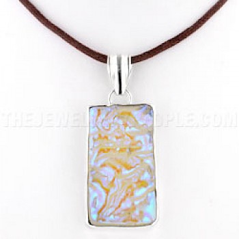 Violet Rippled Dichroic Glow-Glass & Silver Rectangular Pendant - GG029
