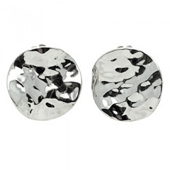 Wavy Disc Hammered Silver Clip-On Earrings - 18mm