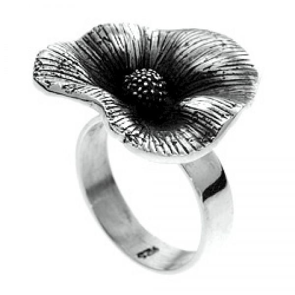 Wavy Flower Oxidised Silver Ring