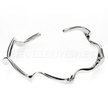 Wavy Open Silver Bangle - 3mm Solid