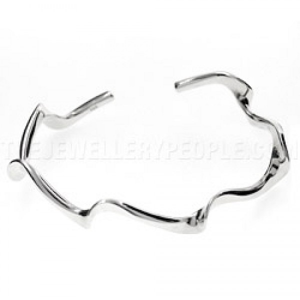 Wavy Open Silver Bangle - 3mm Solid - BA455