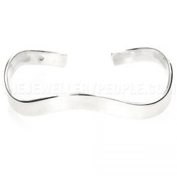 Wavy Open Silver Bangle - 7mm