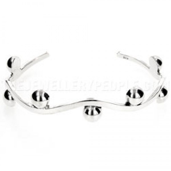 Wavy Silver Bangle with Half Baubles - 15mm Wide